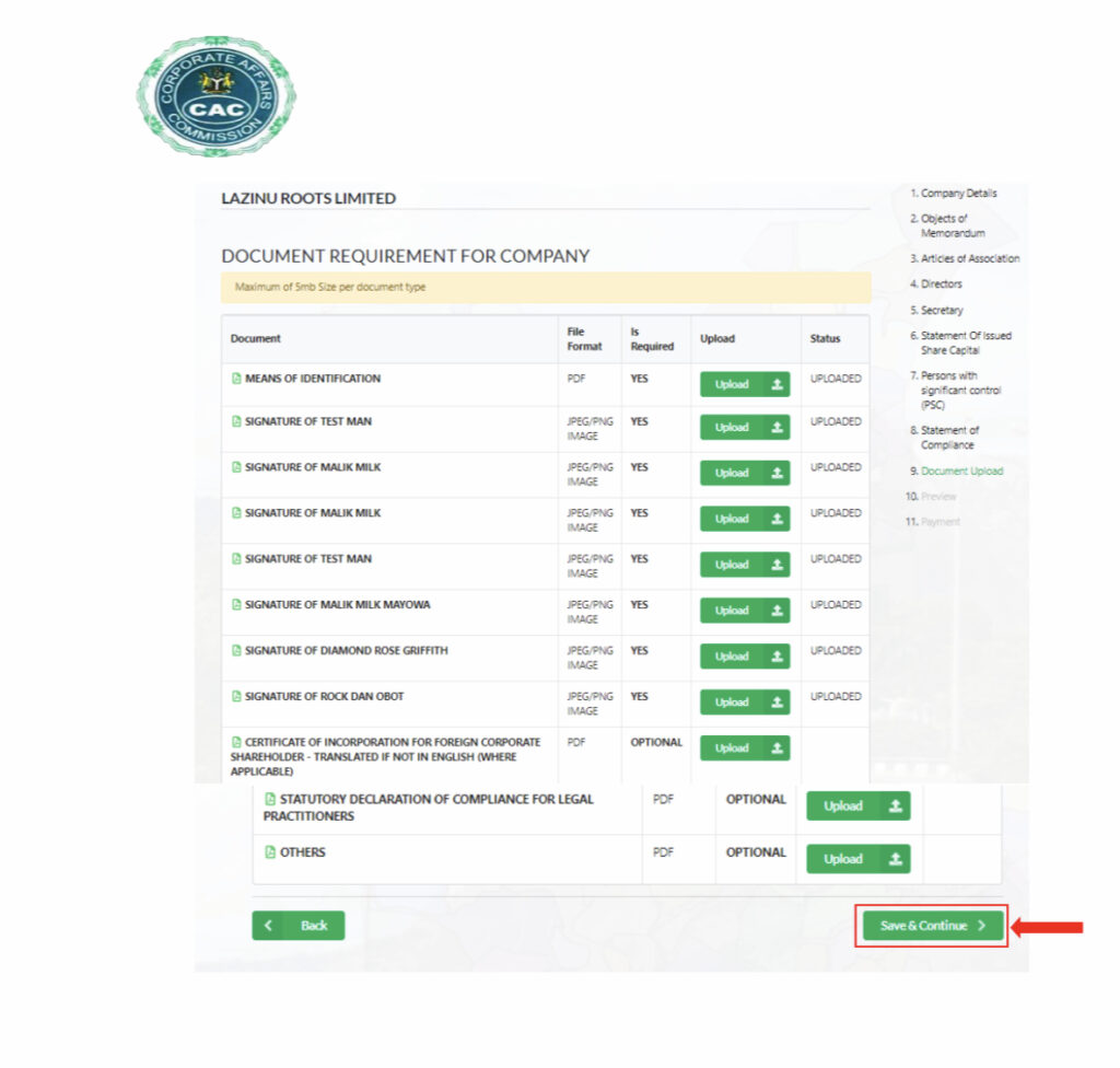 CAC documents to upload