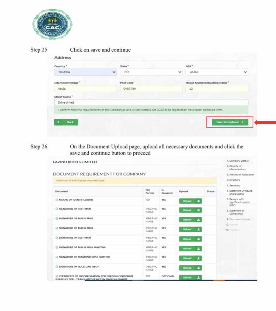 CAC documents to upload
