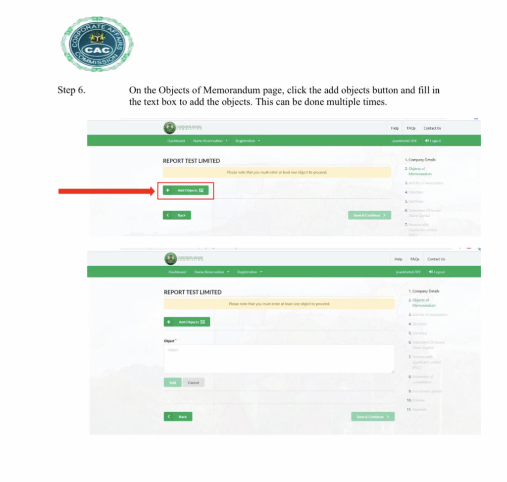 CAC REGISTRATION: OBJECTS OF MEMORANDUM