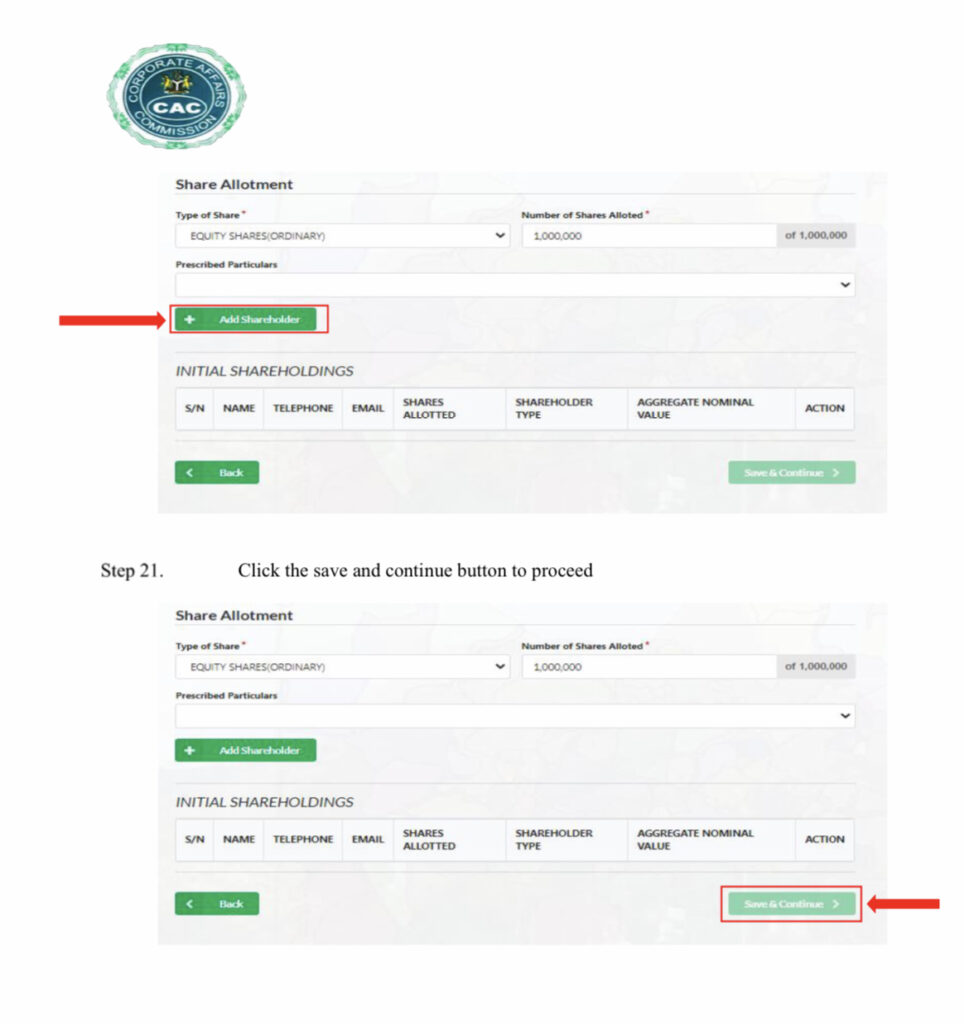 Shareholders Details for CAC Registration