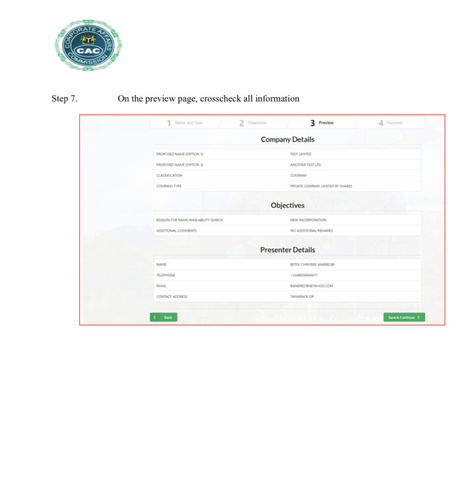 PREVIEW OF CAC REGISTRATION